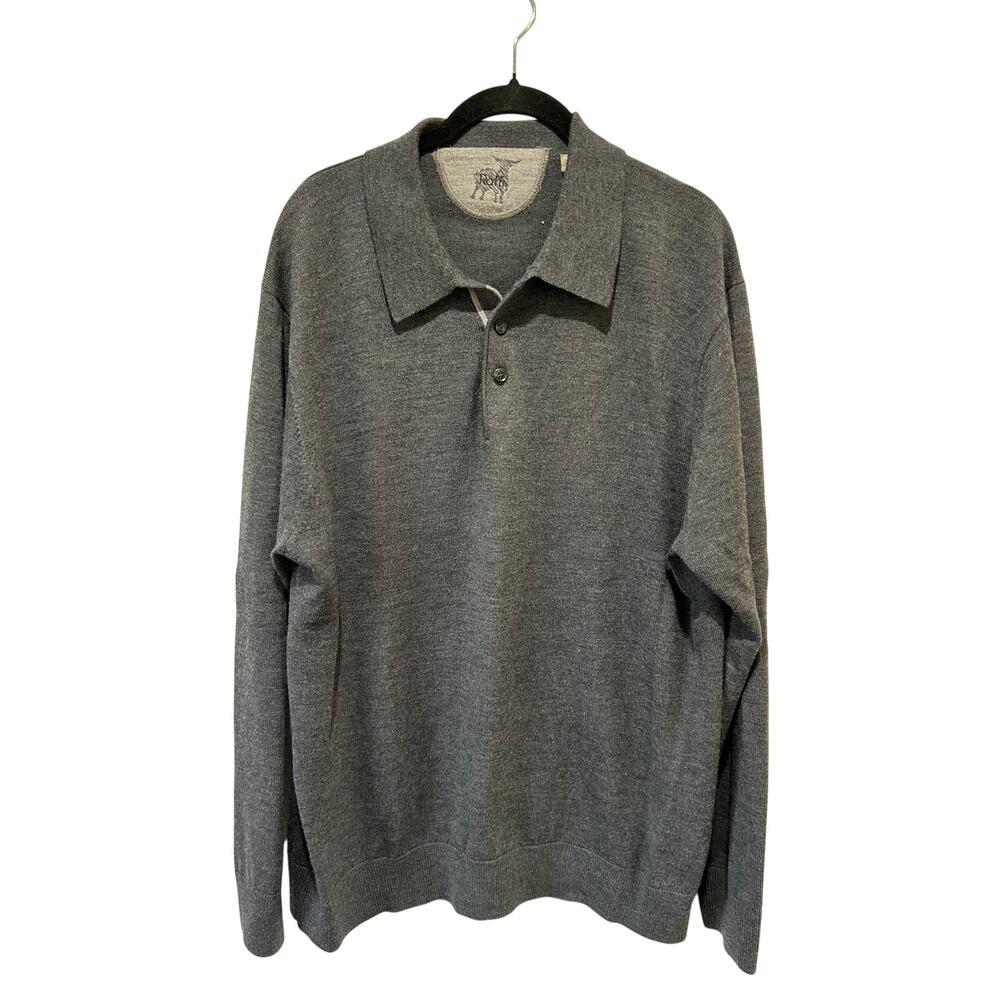 Raffi extra fine merino wool sweater size XL grey buttons collar neutral casual